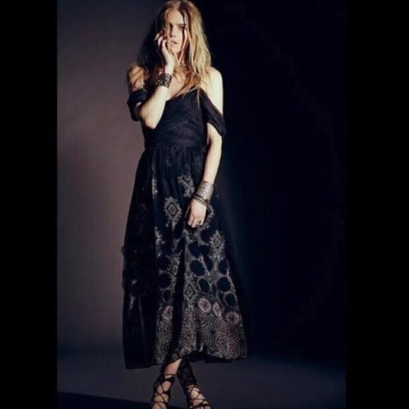 HTF Free People Maxi Dress 6 NWT Belladonna Black Dark Academia Etherial Lolita - Picture 1 of 13
